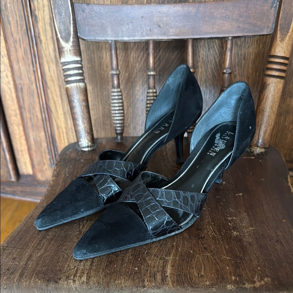Ralph Lauren Classic Black Velvet Pointed-Toe Heels